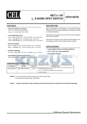 UPG158TB-E3 datasheet - mW L, S-BAND SPDT SWITCH