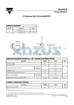 SI6447DQ datasheet - P-Channel 20-V (D-S) MOSFET