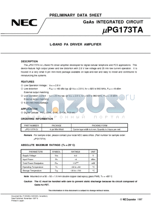 UPG173TA datasheet - L-BAND PA DRIVER AMPLIFIER