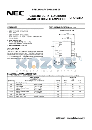 UPG173TA datasheet - GaAs INTEGRATED CIRCUIT L-BAND PA DRIVER AMPLIFIER
