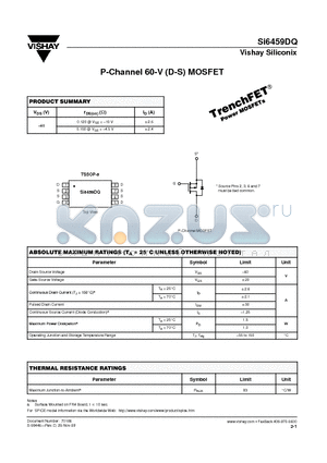 SI6459DQ datasheet - P-Channel 60-V (D-S) MOSFET