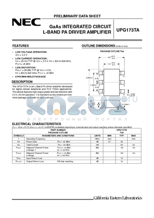 UPG173TA-E3 datasheet - GaAs INTEGRATED CIRCUIT L-BAND PA DRIVER AMPLIFIER