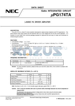 UPG174TA-E3 datasheet - L-BAND PA DRIVER AMPLIFIER