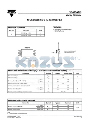 SI6466ADQ datasheet - N-Channel 2.5-V (G-S) MOSFET