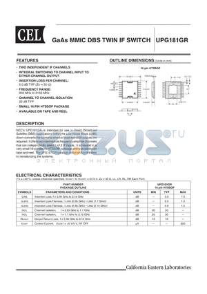 UPG181GR datasheet - GaAs MMIC DBS TWIN IF SWITCH