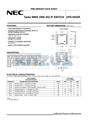 UPG183GR datasheet - GaAs MMIC DBS 4X2 IF SWITCH