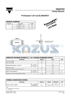 SI6467DQ datasheet - P-Channel 1.8-V (G-S) MOSFET