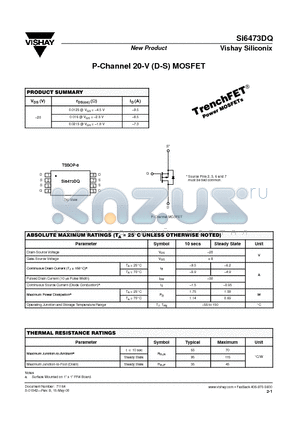 SI6473DQ datasheet - P-Channel 20-V (D-S) MOSFET