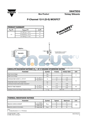 SI6475DQ datasheet - P-Channel 12-V (D-S) MOSFET