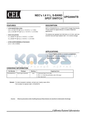 UPG2006TB datasheet - NECs 1.8 V L, S-BAND SPDT SWITCH