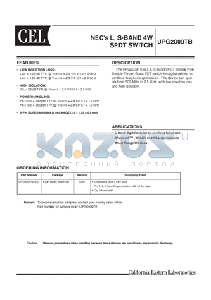 UPG2009TB datasheet - NECs L, S-BAND 4W SPDT SWITCH