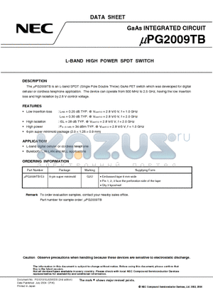 UPG2009TB datasheet - L-BAND HIGH POWER SPDT SWITCH