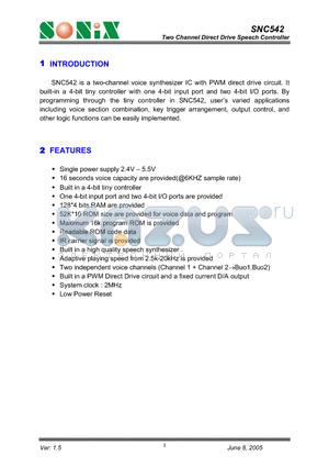SNC542_05 datasheet - Two Channel Direct Drive Speech Controller