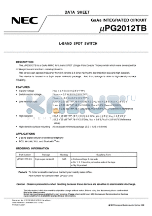 UPG2012TB datasheet - L-BAND SPDT SWITCH