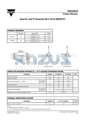 SI6542DQ datasheet - Dual N- and P-Channel 20-V (D-S) MOSFET