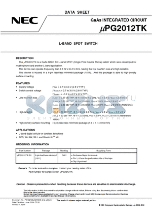 UPG2012TK_1 datasheet - L-BAND SPDT SWITCH