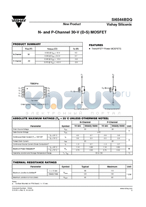 SI6544BDQ datasheet - N-and P-Channel 30-V (D-S) MOSFET