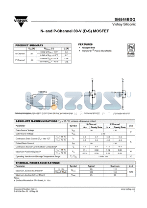 SI6544BDQ datasheet - N- and P-Channel 30-V (D-S) MOSFET