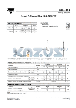 SI6544BDQ_08 datasheet - N- and P-Channel 30-V (D-S) MOSFET