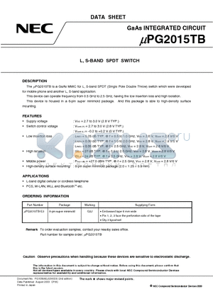 UPG2015TB datasheet - L, S-BAND SPDT SWITCH