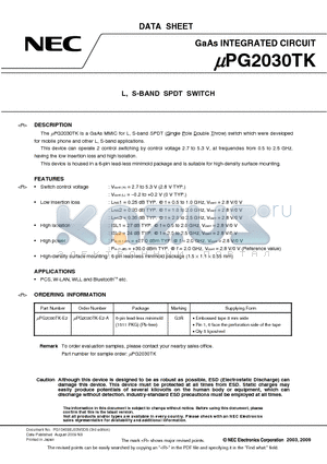 UPG2030TK_1 datasheet - L, S-BAND SPDT SWITCH