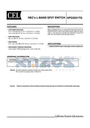 UPG2031TQ-E1-A datasheet - NECs L-BAND SP3T SWITCH