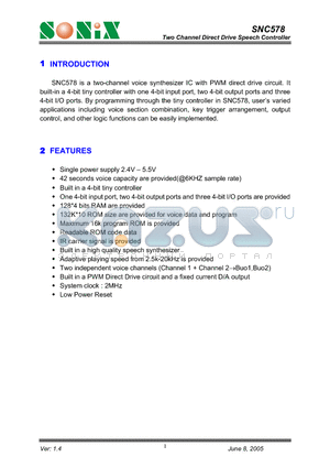 SNC578_05 datasheet - Two Channel Direct Drive Speech Controller