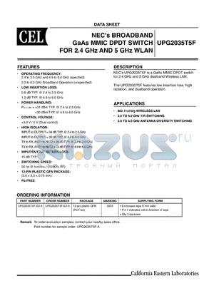 UPG2035T5F datasheet - BROADBAND GaAs MMIC DPDT SWITCH FOR 2.4 GHz AND 5 GHz WLAN