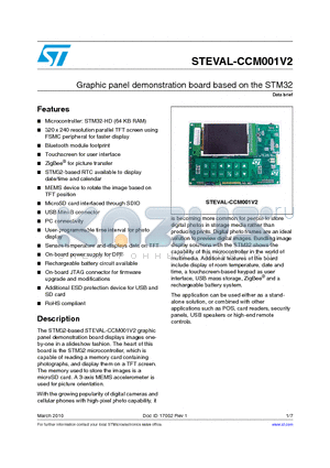 STEVAL-CCM001V2 datasheet - Graphic panel demonstration board based on the STM32