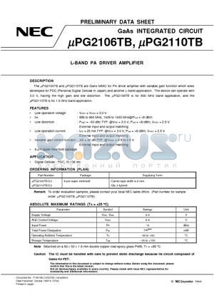UPG2106TB datasheet - L-BAND PA DRIVER AMPLIFIER