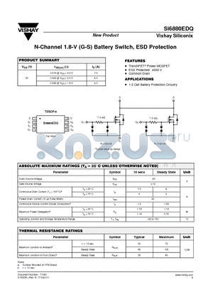 SI6880EDQ datasheet - N-Channel 1.8-V (G-S) Battery Switch, ESD Protection