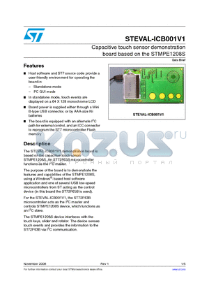 STEVAL-ICB001V1 datasheet - Capacitive touch sensor demonstration board based on the STMPE1208S