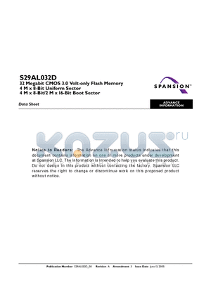 S29AL032D70BFI003 datasheet - 32 Megabit CMOS 3.0 Volt-only Flash Memory