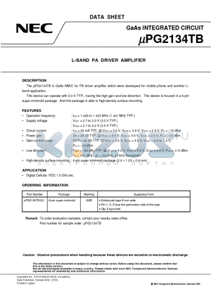 UPG2134TB datasheet - L-BAND PA DRIVER AMPLIFIER