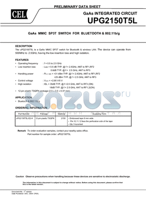 UPG2150T5L datasheet - GaAs INTEGRATED CIRCUIT