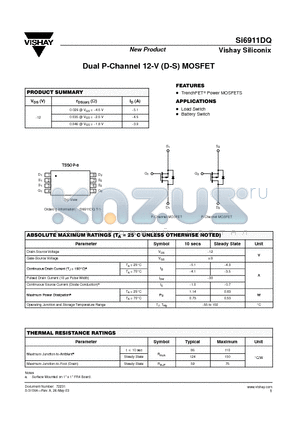 SI6911DQT-1 datasheet - Dual P-Channel 12-V (D-S) MOSFET