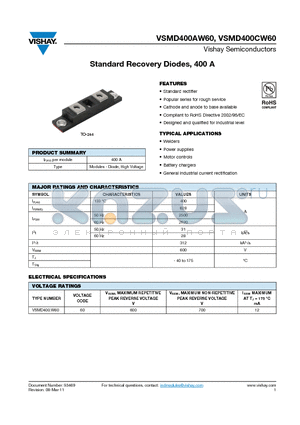 VSMD400CW60 datasheet - Standard Recovery Diodes, 400 A