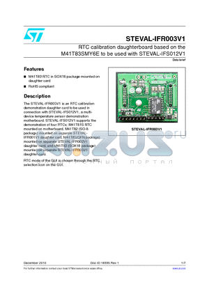 STEVAL-IFR003V1 datasheet - RTC calibration daughterboard based on the M41T83SMY6E to be used with STEVAL-IFS012V1