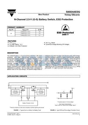 SI6924AEDQ-T1 datasheet - N-Channel 2.5-V (G-S) Battery Switch, ESD Protection
