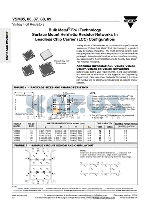 VSM89 datasheet - Bulk Metal^ Foil Technology Surface Mount Hermetic Resistor Networks In Leadless Chip Carrier (LCC) Configuration