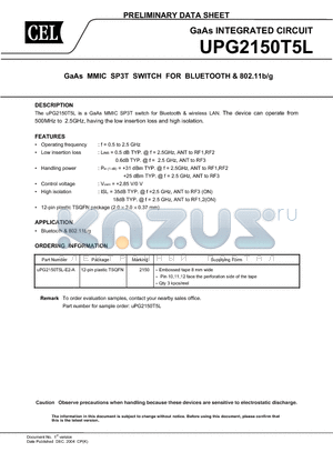 UPG2150T5L-E2-A datasheet - GaAs INTEGRATED CIRCUIT