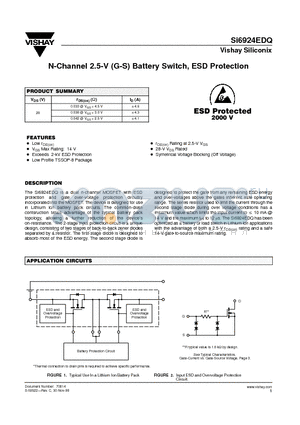 SI6924EDQ datasheet - N-Channel 2.5-V (G-S) Battery Switch, ESD Protection