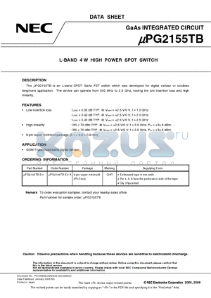 UPG2155TB-E4 datasheet - L-BAND 4 W HIGH POWER SPDT SWITCH