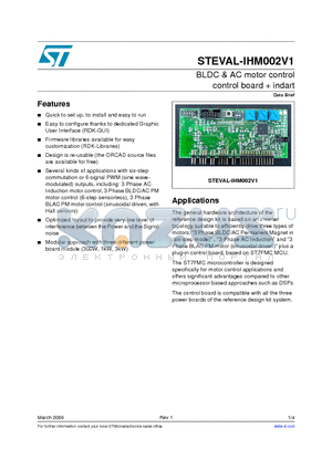 STEVAL-IHM002V1 datasheet - BLDC & AC motor control control board  indart