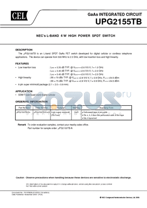 UPG2155TB-E4-A datasheet - NECs L-BAND 4 W HIGH POWER SPDT SWITCH