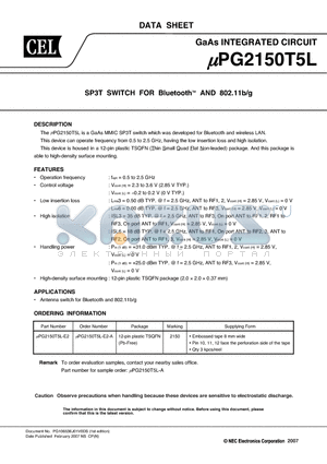 UPG2150T5L_07 datasheet - SP3T SWITCH FOR BluetoothTM AND 802.11b/g