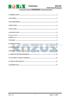 SNC729 datasheet - 16-bit Voice Processor