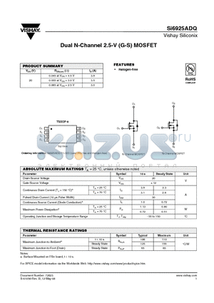 SI6925ADQ datasheet - Dual N-Channel 2.5-V (G-S) MOSFET