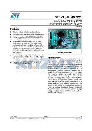STEVAL-IHM009V1 datasheet - BLDC & AC Motor Control Power board SEMITOP^3 3kW