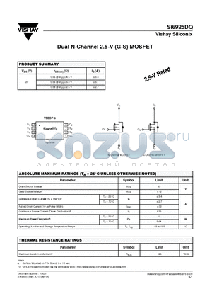 SI6925DQ datasheet - Dual N-Channel 2.5-V (G-S) MOSFET